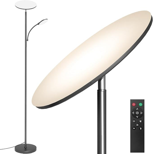 Gray Floor Lamps for Living Room, 44W/4500LM Super Bright 2 in 1 LED Floor Lamp with Remote, Stepless Dimmable, 69" Tall Standing Floor Lamp with Bendable Reading Light for Bedroom Office