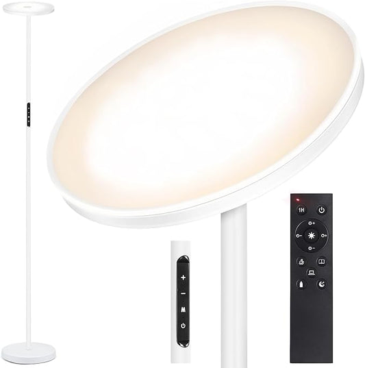 OUTON Floor Lamp, 30W/3000LM LED Modern Torchiere Sky Lamp, Bright Dimmable Standing Tall Lamp with 4 Color Temperatures, Remote Touch Control, 1 Hour Timer for Living Room Bedroom Office, White