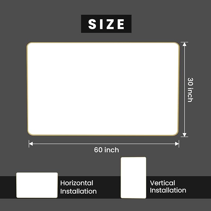 Gold Bathroom Mirror, 60x30 Inch Brushed Gold Metal Frame Mirror for Wall, Rounded Rectangle Bathroom Vanity Mirror, Tempered Glass, Anti-Rust, Horizontal/Vertical