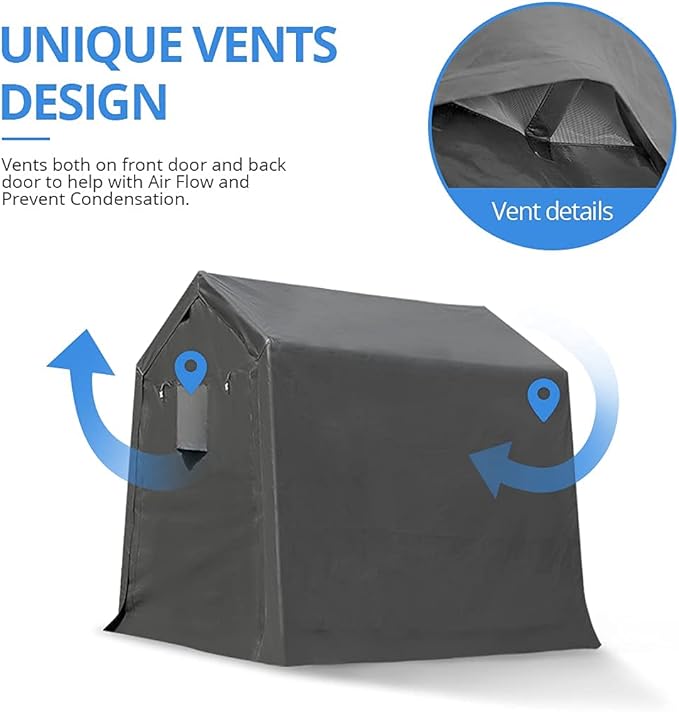 ADVANCE OUTDOOR 6X8 ft Outdoor Portable Storage Shelter Shed with 2 Rolled up Zipper Doors & Vents Carport for Motorcycle Waterproof and UV Resistant Portable Garage Kit Tent, Gray