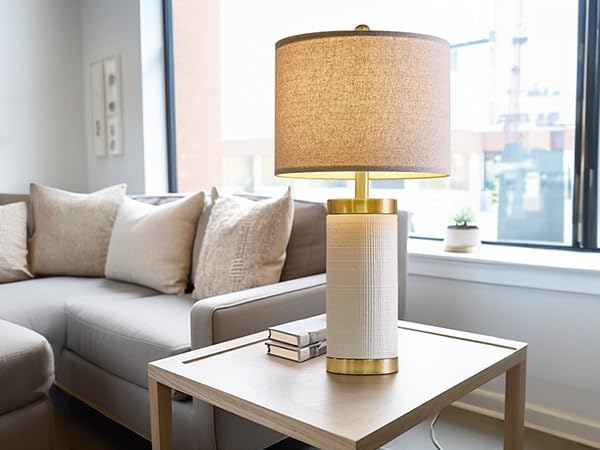 24.5" Modern Ceramic White Single Bedside Lamp for Bedroom Decor Farmhouse Table Lamp for Living Room Office Dorm