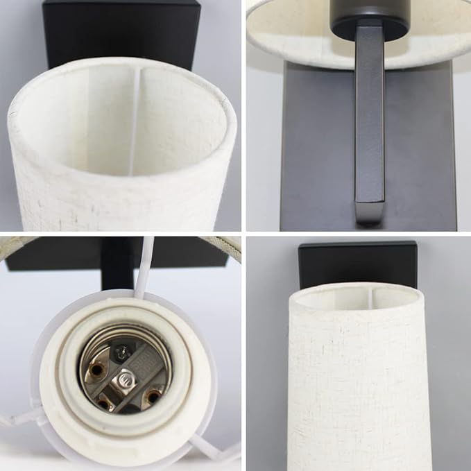 Farmhouse Black Wall Sconces Set of Two Modern Matte Black Wall Lamp with Fabric Shade for Bedroom Hallway Living Room