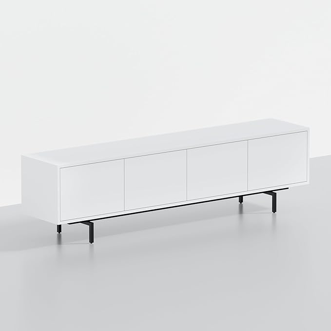 Norrhaus 75" x 20" 4-Door TV Stand in White - Modern TV Console Made from Quality Engineered Hardwood with Water Resistant Melamine Veneer - No Tools Frame Assembly