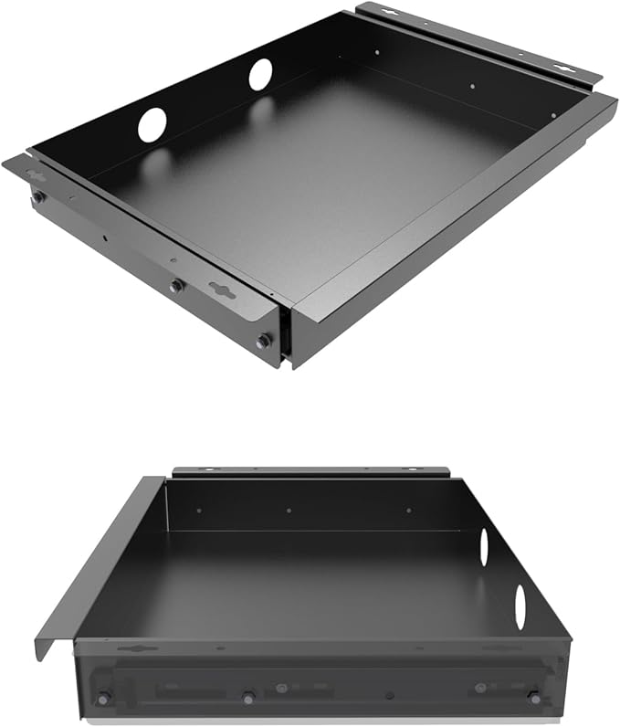 Under Desk Mounted Sliding Pull-Out Drawer for Office Desk W 19.2" x D 13.4" Storage Organizer for Sit Stand Workstation, Metal, Black (Large)