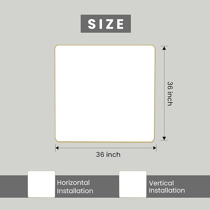 Gold Bathroom Mirror, 36x36 Inch Brushed Gold Metal Frame Mirror for Wall, Rounded Rectangle Bathroom Vanity Mirror, Tempered Glass, Anti-Rust, Horizontal/Vertical