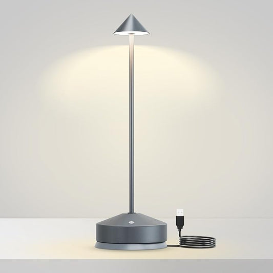 Portable Rechargeable Table Lamp for Indoor Outdoor, Battery Operated Desk Light with 3-Color Dimming Touch Control for Bedroom Dining Living Room Office Restaurant Cafe Patio Balcony