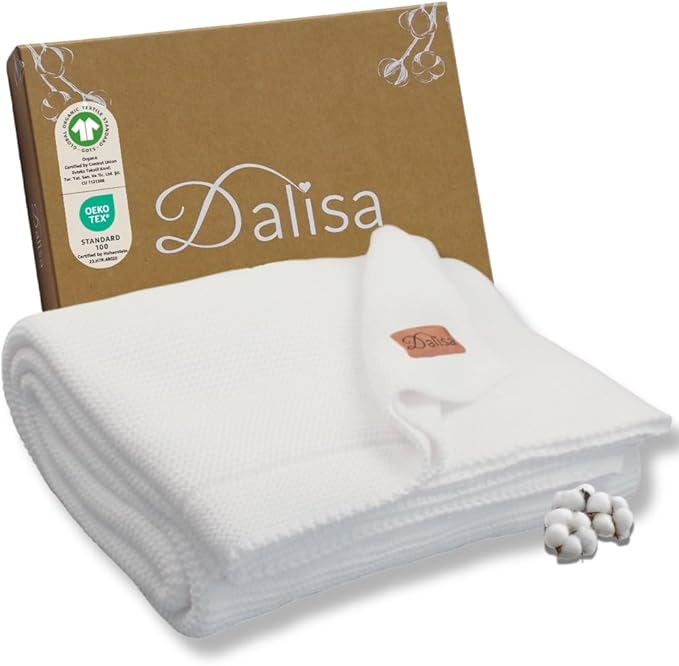 Dalisa 100% Organic Turkish Cotton Throw Blanket - GOTS Certified, Cozy - Perfect for Couch, Bed, and Home Decor - Boho Vintage Knit Alina (White, 50x60)
