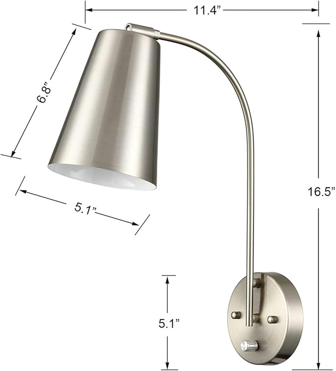 DANSEER Modern Plug in Wall Sconce with Cord Set of 2 Brushed Nickel Wall Light