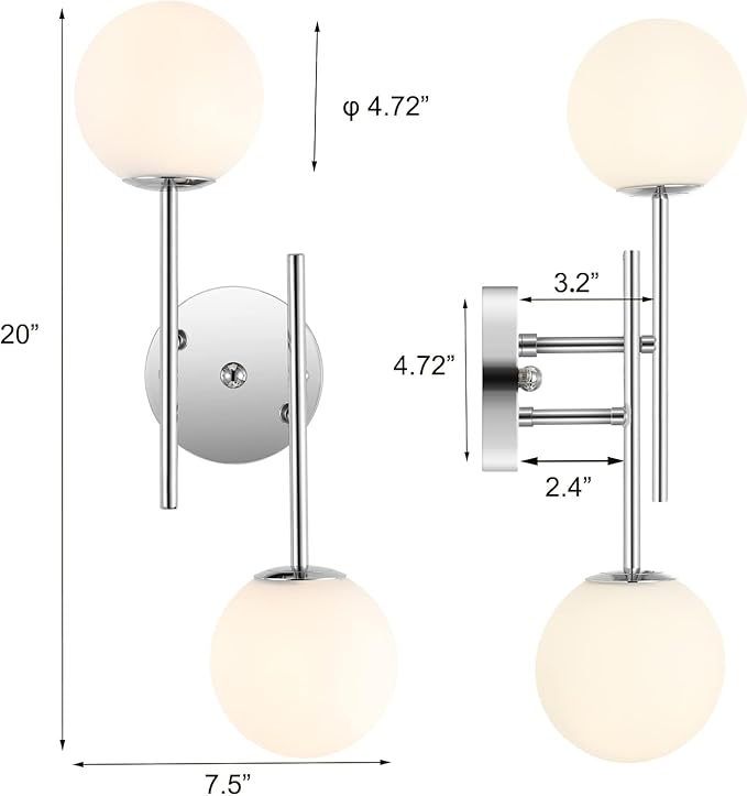 Modern Chrome Wall Sconce, 7.5" W x 20" H, G9 Base, Fully Dimmable, Ideal for Bathroom, Kitchen, Living Room, Office