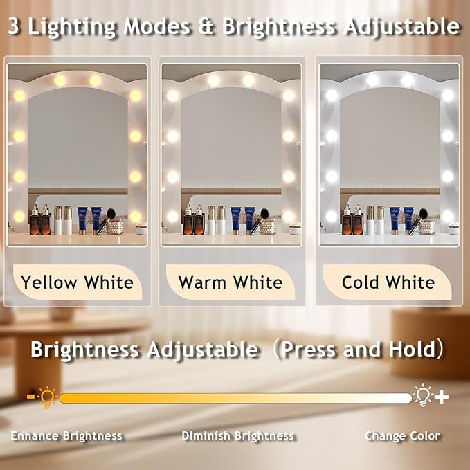 Makeup Vanity Desk with Mirror, Vanity Desk with Lights and Mirror, Makeup Vanity with Drawers and Chair White Vanity with Chair