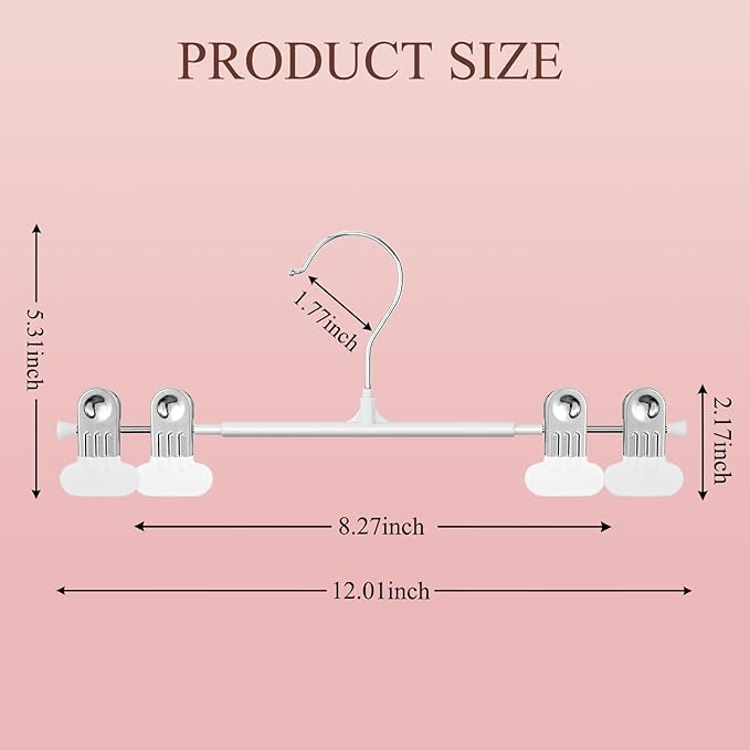 Clothes Pants Hangers with Wide Clips 20 Pack,Non-Slip Adjustable Skirt Hanger for Women,Space-Saving Heavy Duty Men Hangers for Pants,Trousers,Jeans,Shorts 12Inch White