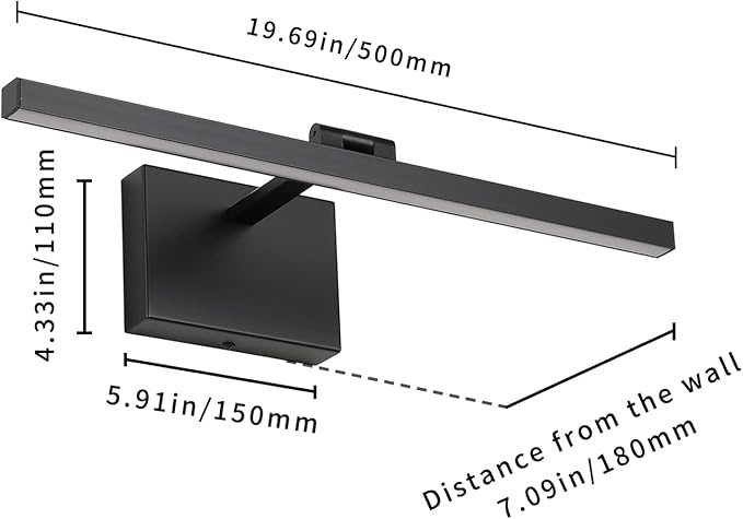 Joosenhouse LED Picture Light Dimmable 19.69" Inches Wall Sconces Lamps Rotatable Head Light Display Lamp for Painting Frame Art, Matte Black,12W Hardwired Connection 3000K