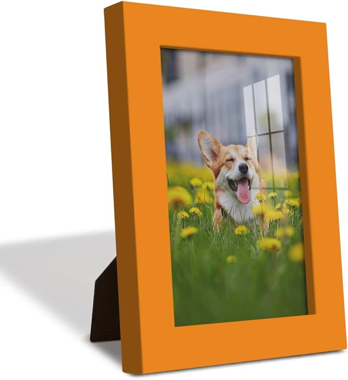 Renditions Gallery 4x6 inch Picture Frame High-end Modern Style, Made of Solid Wood and High Definition Glass Ready for Wall and Tabletop Photo Display, Orange Frame