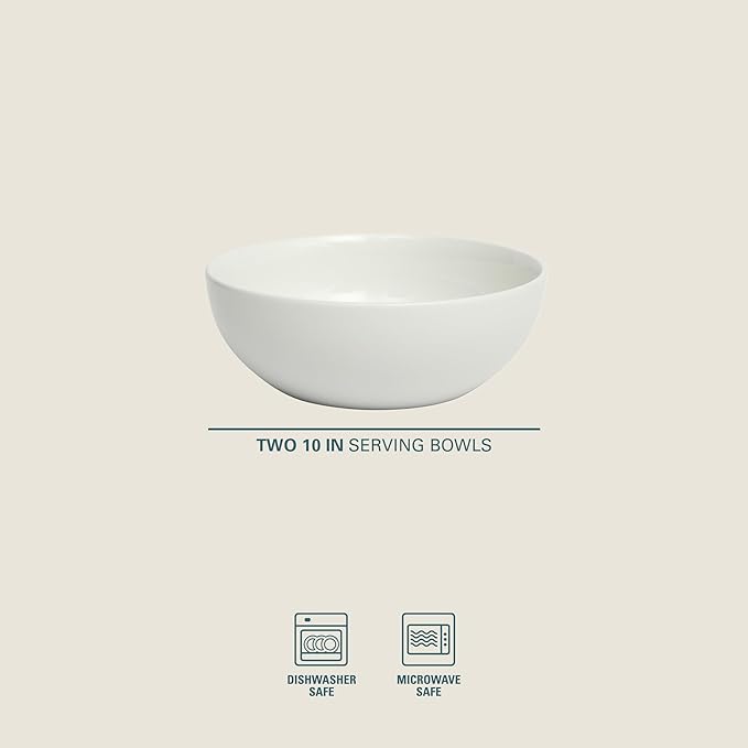 Gibson Home Great Essentials 2 Pack 100 OZ 10" Deep Salad Serving Bowl Set for Kitchen - Porcelain - Dishwasher and Microwave Safe