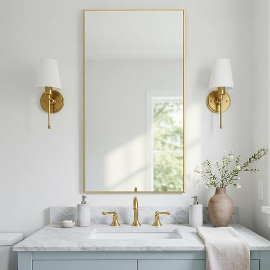 20x36 Inch Gold Bathroom Mirror - Copper-Free Mirror, Aluminum Alloy Frame Vanity Rectangle Wall Mounted Modern Mirror for Bedroom/Living Room/Porch Horizontal or Vertical