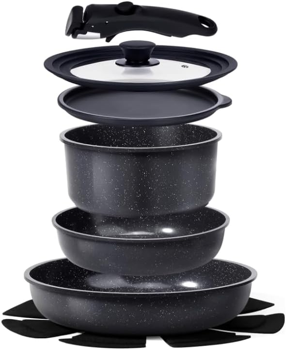 GiPP Ceramic Pots and Pans Set Non Stick, Nonstick Detachable Handle Cookware Sets, Healthy Non Toxic PFAS PFOA & PTFE Free, Dishwasher ＆Oven Safe, Induction Kitchen Pot and Pan, 8 Piece Grey