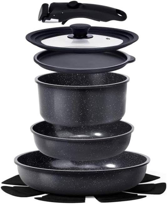 GiPP Ceramic Pots and Pans Set Non Stick, Nonstick Detachable Handle Cookware Sets, Healthy Non Toxic PFAS PFOA & PTFE Free, Dishwasher ＆Oven Safe, Induction Kitchen Pot and Pan, 8 Piece Grey