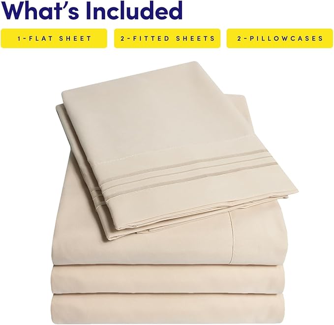 1500 Supreme Collection Extra Soft Split King Sheets Set, Beige - Luxury Bed Sheets Set with Deep Pocket Wrinkle Free Bedding, Over 40 Colors, Split King Size, Beige