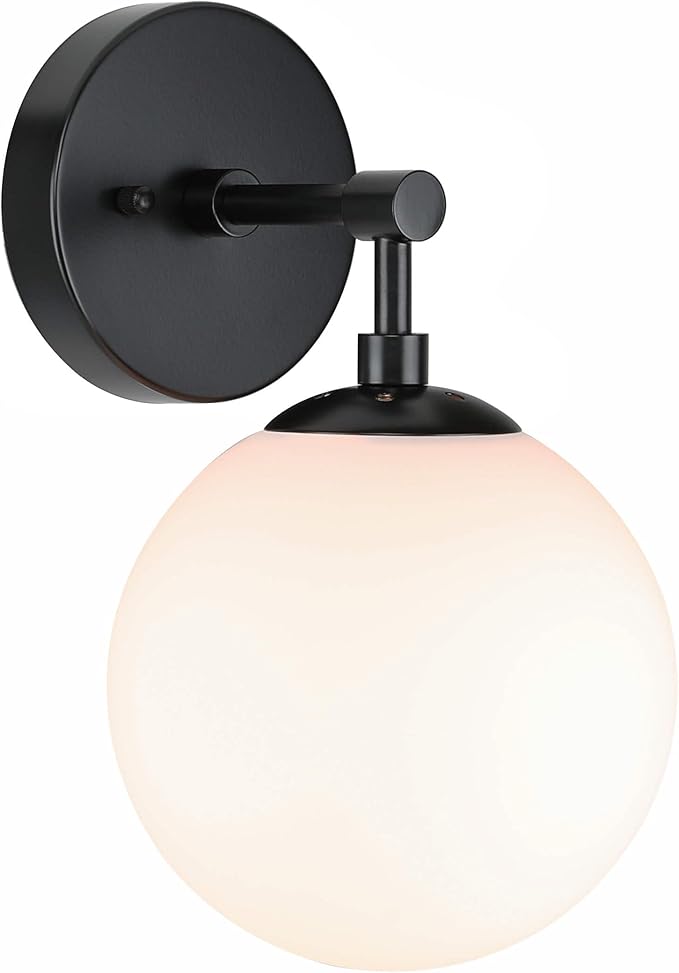 XiNBEi Lighting Wall Light 1 Light Vintage Wall Sconce with Globe Glass, Bathroom Vanity Light in Matte Black for Bathroom & Bedroom XB-W1211-MBK