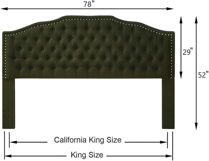24KF Upholstered Button Tufted King Size Headboard with Nailhead Trim, Elegant Boucle Fabric California King headboard, 6031-K-Boucle-Dark Green