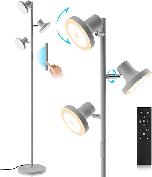 36W LED Tree Floor Lamp, Modern Dimmable Standing Lamp with Remote & Touch Control, 4 Color Temperatures, 3 Rotatable LED Light Floor Lamps for Living Room, Bedroom, Office