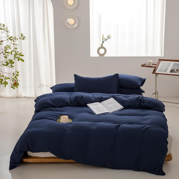 Luxlovery Navy Comforter Set Twin Modern Solid 3 Piece Bedding Sets Comfy Soft Blanket Quilts Lightweight Bedding Comforter Set for Women Boys Men Teens Adults