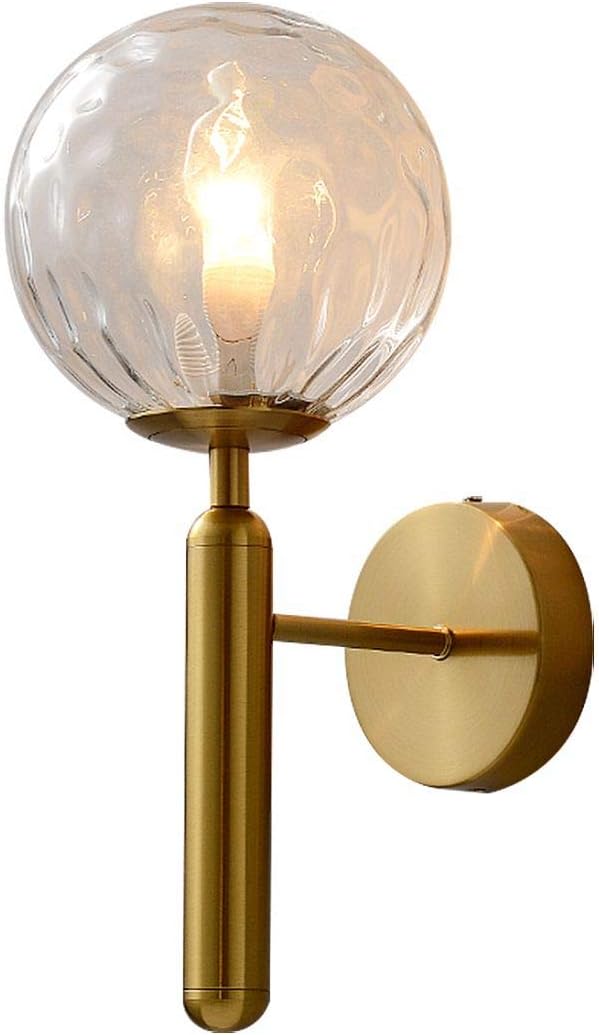 KCO Lighting Modern Wall Sconce Golden Mid Century Industrial Matte Globe Glass Wall Light for Bedroom Vanity Light (Clear)