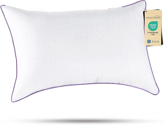 JOLLYVOGUE Pillows Queen Size Set of 1, Washable Supportive Bed Pillows with Super Soft Down Alternative Fill, Luxury Fluffy Hotel Quality for Side, Back, and Stomach Sleepers