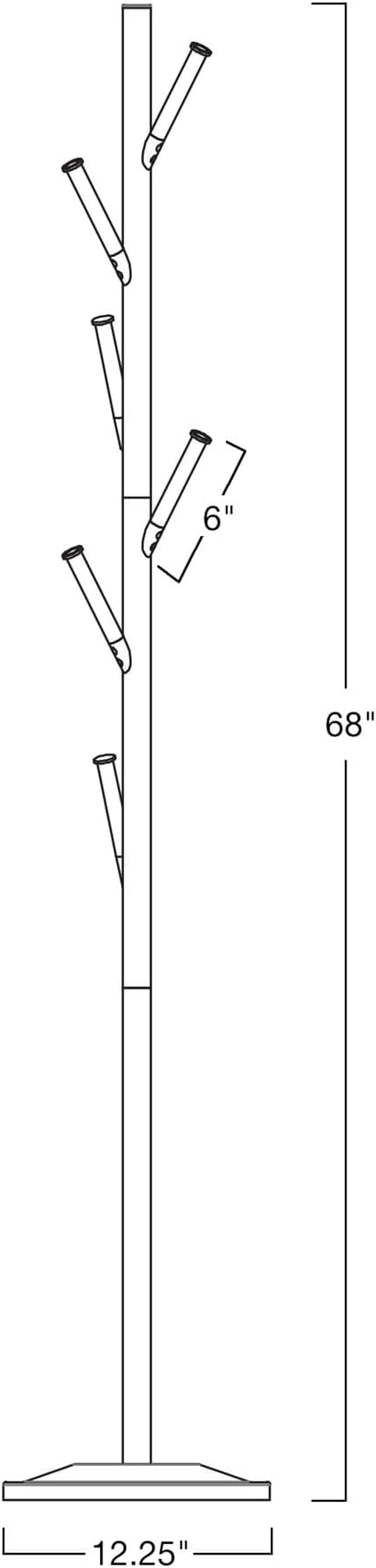 Kira Home Addison 68" Modern 6 Hook Free Standing Metal Coat Rack, Weighted Base, Cool Brass Finish