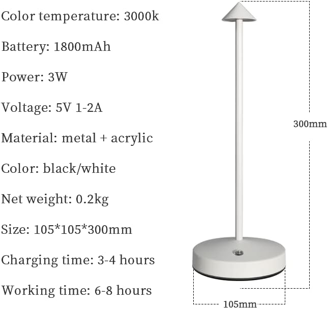 Cordless Table Lamps,Rechargeable Led Touch Bar Lamp, Portable Battery Desk Lamp,2 Level Brightness Dimmable Night Light,Minimalist Design, for Living Room/Restaurant/Couple Dinner/(White)