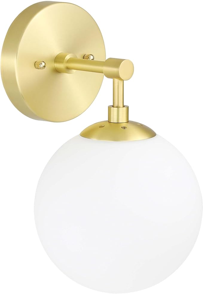 XiNBEi Lighting Wall Light 1 Light Vintage Wall Sconce with White Globe Glass in Satin Brass, Bathroom Vanity Lighting Suitable for Living Room & Hallway XB-W1211-SB