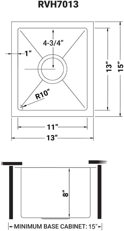Ruvati 13 x 15 inch Undermount Bar Prep Tight Raduis 16 Gauge Kitchen Sink Stainless Steel Single Bowl - RVH7013