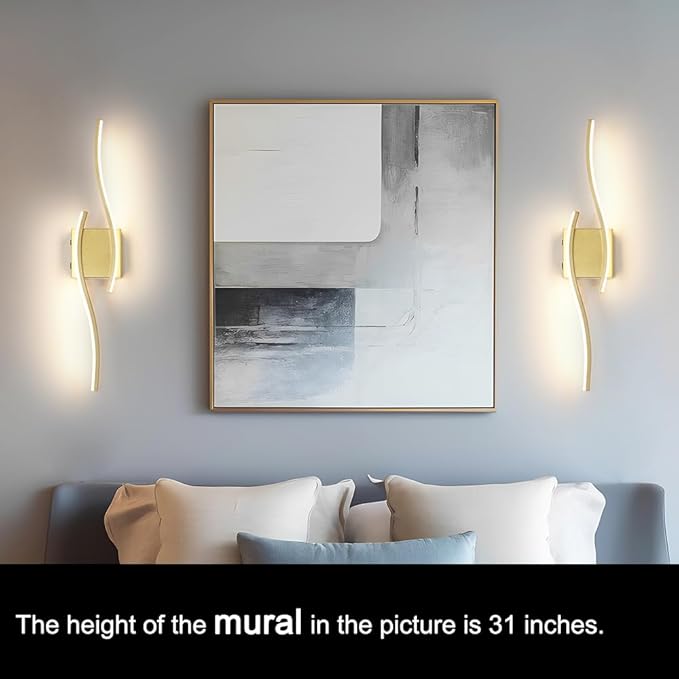 Battery Operated Wall Sconce Set of 2, Gold USB Rechargeable Wall Sconces, Dimmable Cordless Battery Wall Sconces with Remote Control, LED Wireless Lighting for Living Room Hallway Bedroom, 27.56in