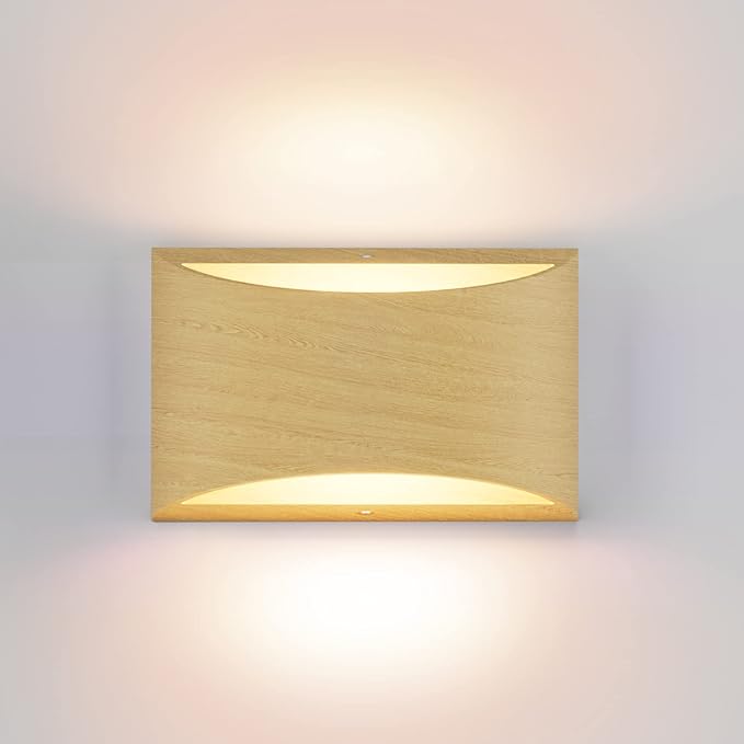 Aipsun Aluminum Modern Wall Light Fixtures 1 Pack Indoor LED Wall Sconce Hardwired Wood Texture Up and Down Wall Mount Light for Living Room Bedroom Hallway Corridor 3000K(with G9 Bulbs)