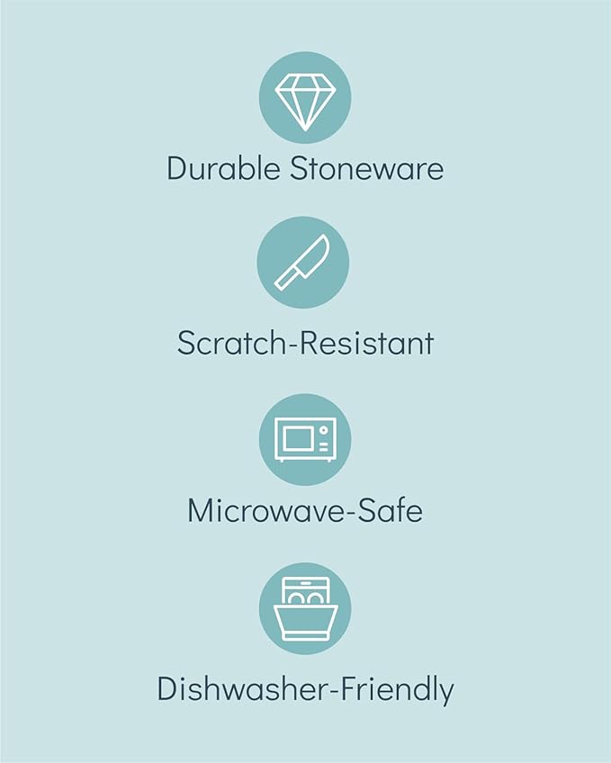 Ceramic Dinnerware Set - Scratch Resistant, Dishwasher & Microwave Safe Stoneware - 12 Piece Plates and Bowls for 4 - Matte Black