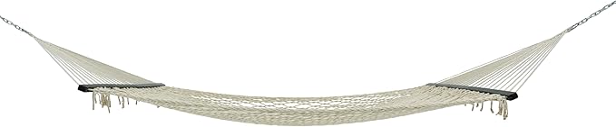 PNAEUT Double Hammocks for Outside, 13ft Traditional Rope Hammock for 2 Person with Hardwood Spreader Bar and Carrying Bag, 475 lbs Capacity (Beige)