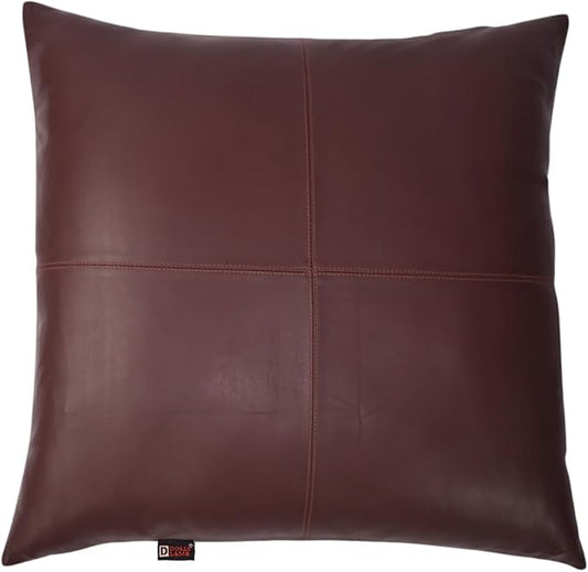 D DOLLY LAMB Lambskin Leather Pillow Cover - Sofa Cushion Case - Decorative Throw Covers for Living Room & Bedroom, 18x18 Inches - Dark Brown Plain Pack of 1