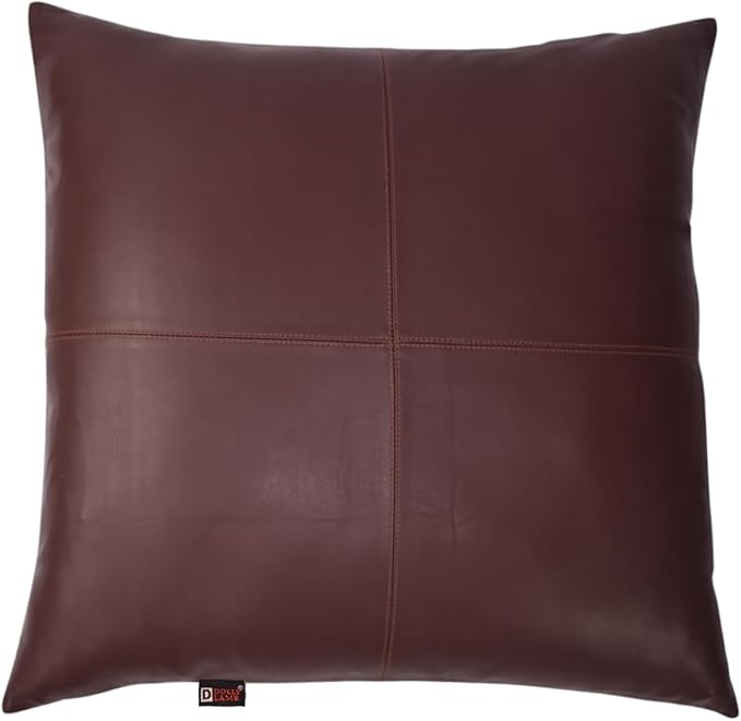 D DOLLY LAMB Lambskin Leather Pillow Cover - Sofa Cushion Case - Decorative Throw Covers for Living Room & Bedroom, 16x16 Inches - Dark Brown Plain Pack of 1