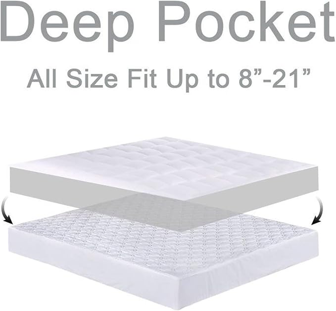 Mattress Topper King for Back Pain, Extra Thick Mattress Pad Cover, Plush Pillow Top, Deep Elastic Pocket, White