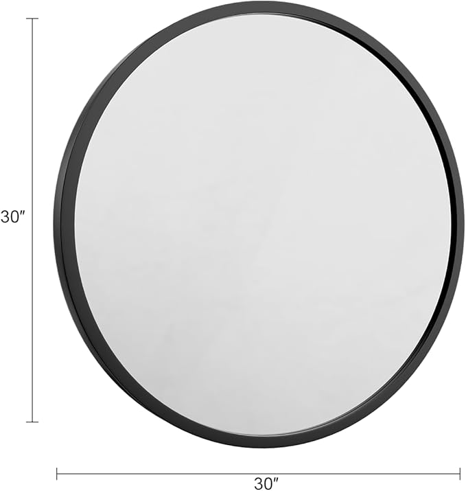 Round Bathroom Mirror 30" X 30" Wall Mount Dresser Metal FrameMirror Over Sink Vanity Hungs Horizontally Or Vertically for Bedroom, Entryway, Living Room,Black