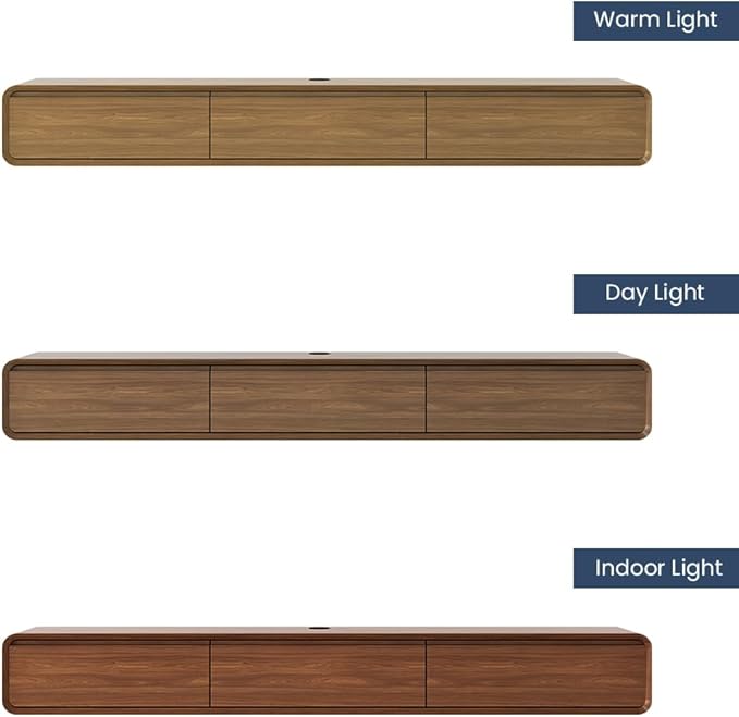 Fully-Assembled Minimalist Floating TV Stand, Modern Wall-Mounted Entertainment Center with 3 Flip-Down Cabinet Doors, Solid Wood, Walnut Veneer, 78"