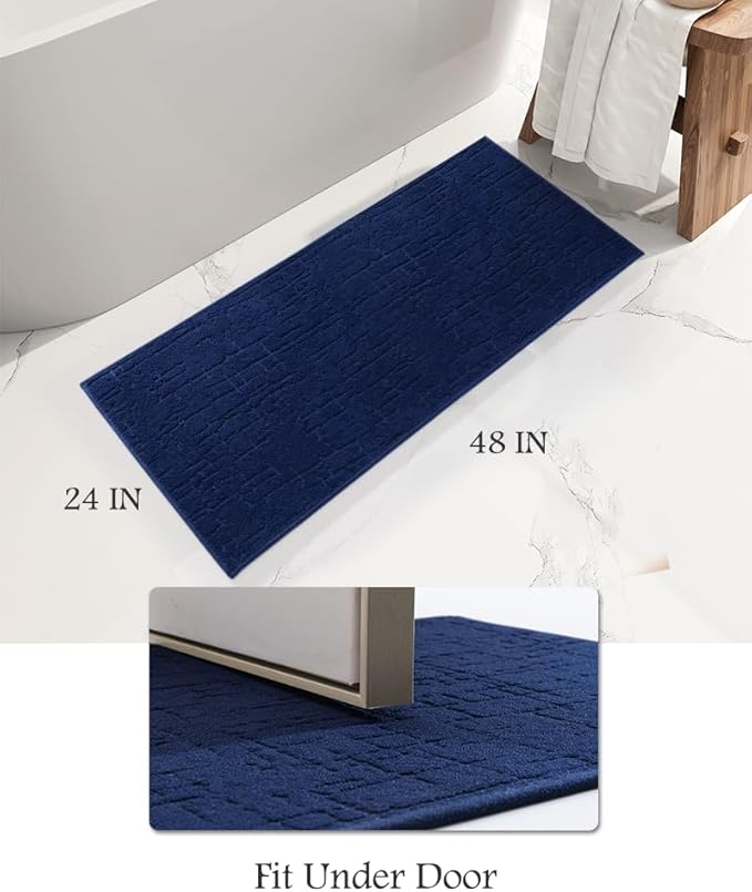 AMOAMI-Bath Mat-Absorbent Quick Dry Bathroom Floor Mats-Washable Rubber Backing Bath Mats for Bathroom Rugs Fit Under Door-Bath Rug for in Front of Sink Bathtub Shower Room, Navy 24''x48''