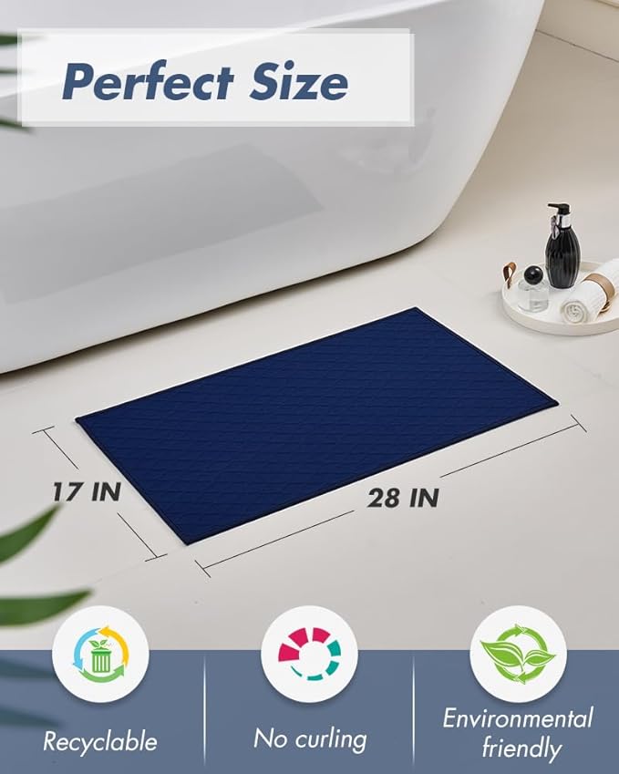 AMOAMI Ultra Thin Bathroom Rugs, Rubber Backed Bath Mats for Bathroom Non Slip, Absorbent Bathroom Mat for Floor, Shower, Sink (17"x28", Blue)