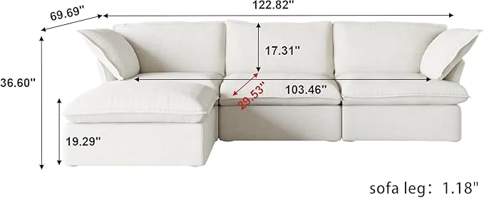 JACH L-Shaped Sectional Couches, Comfy Modular Sectional Couch, Cushion Covers Removable, Two Corners and A Middle, Sofas Furniture for Living Room, White