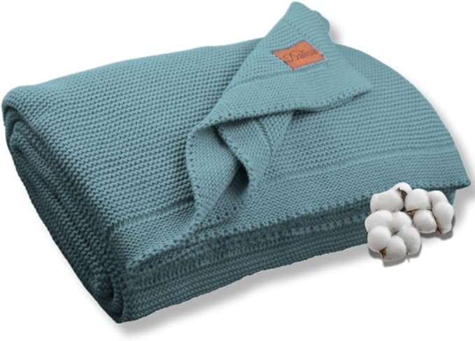 Dalisa 100% Organic Turkish Cotton Throw Blanket - GOTS Certified, Cozy - Perfect for Couch, Bed, and Home Decor - Boho Vintage Knit Alina (Smoke Blue, 80x90)