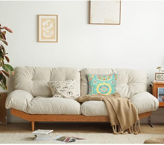 FUNHOME Outdoor Indoor Throw Pillows 18”x18”, Set of 2 Decorative Throw Pillows with Inserts, All Weather Water-Repellent Square Pillows for Bed, Couch, Sofa and Patio Furniture -Cyan Circle