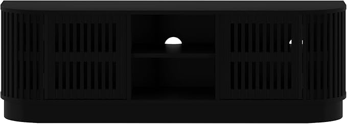 Plank+Beam Contour Wood TV Stand, Solid Wood Entertainment Console with Storage, 59" L x 16" W x 19" H, Black