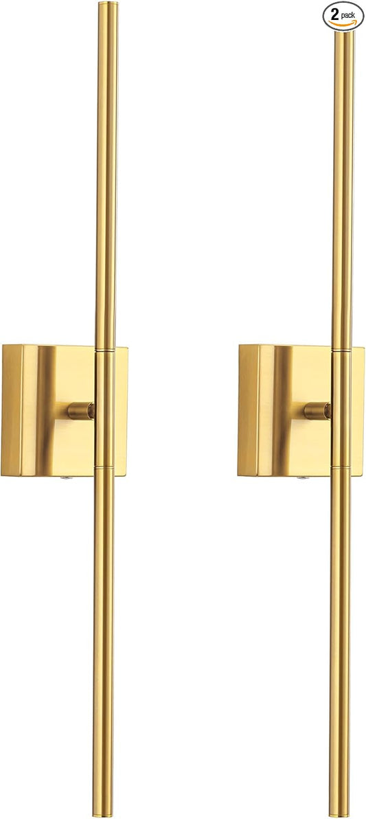 KDG Cordless Wall Sconces Set of 2, Wireless 7000mAh Rechargeable Battery Operated LED Wall Lamps with Remote, 360° Rotate Lightings for Wall Painting, Bedroom, Hallway, Night Light 23.6 inch (Gold)