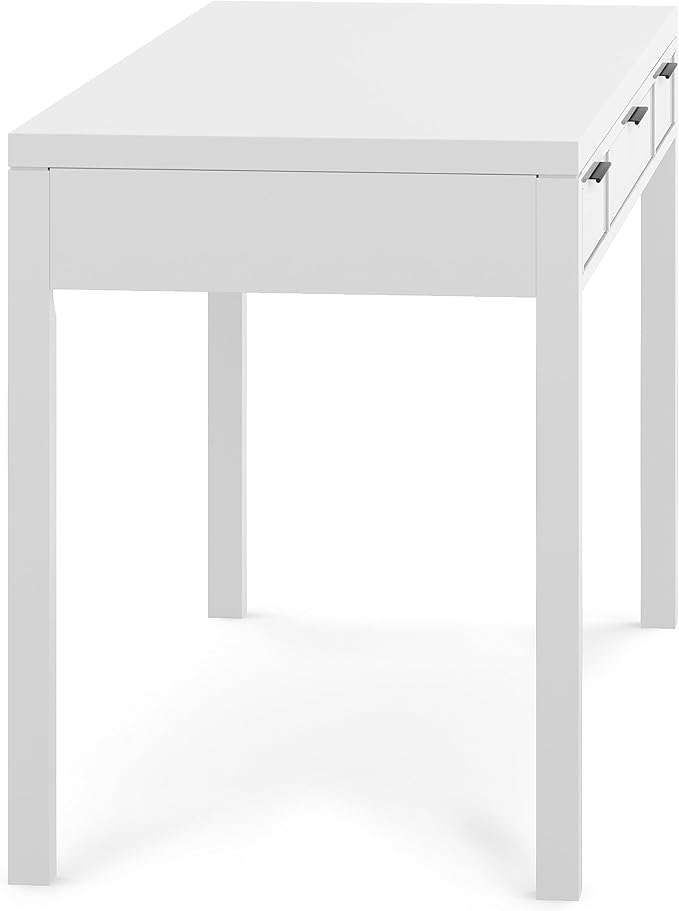 SIMPLIHOME Hollander Desk - 60-Inch Wide Solid Wood Writing Desk in White, Contemporary Home Office Computer Table for Workspace or Study with 2 Drawers and Flip-Down Keyboard Tray