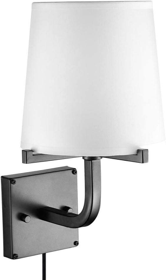 Globe Electric 51515 Valerie 1-Light Plug-in or Hardwire Wall Sconce, 6ft Black Fabric Covered Cord, Inline On/Off Rocker Switch, Dark Bronze with White Shade, Bulb Not Included